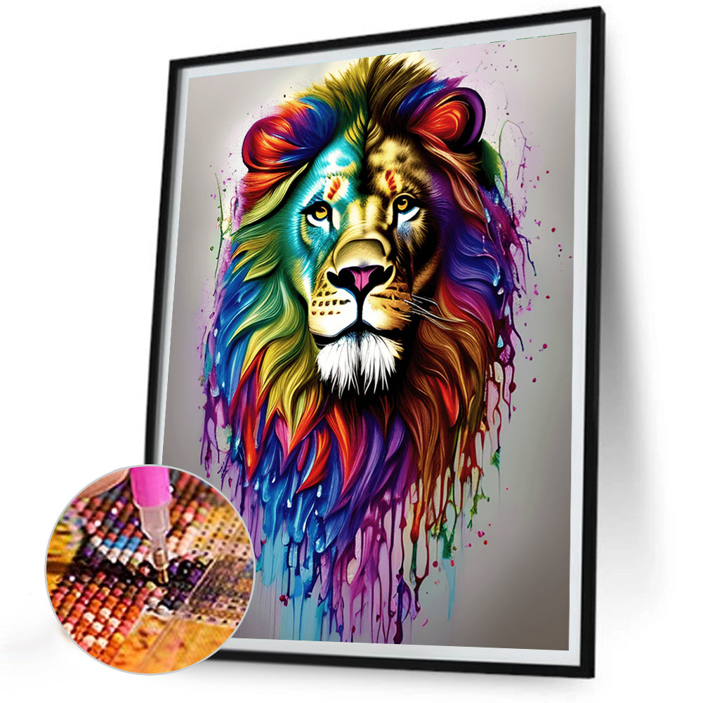 Painted Lion Head - Full Round Drill Diamond Painting 30*40CM