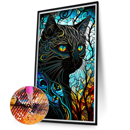 Black Cat Glass Painting - Full Round Drill Diamond Painting 40*70CM