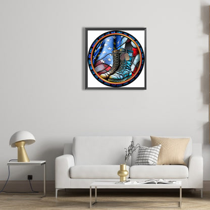 Round Plate Glass Painting Military Boots - Full Round Drill Diamond Painting 30*30CM