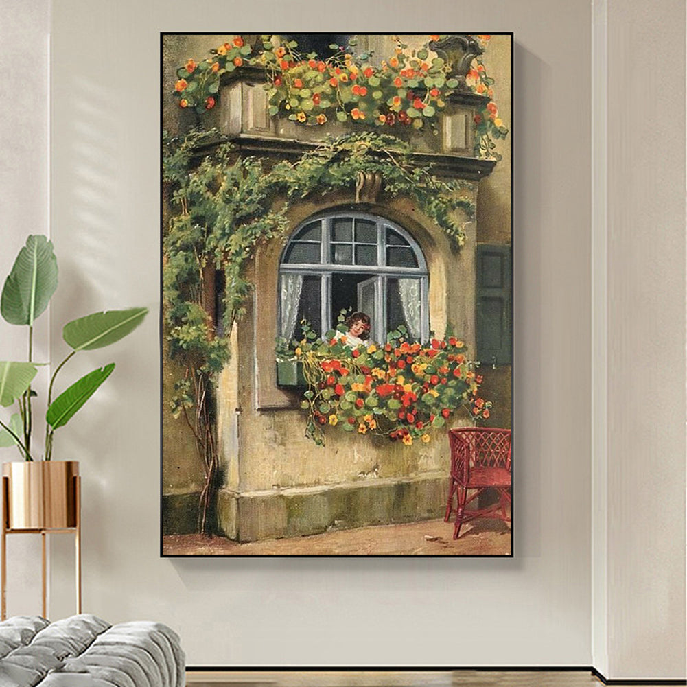 Windowsill Flowers - Full Round Drill Diamond Painting 40*60CM
