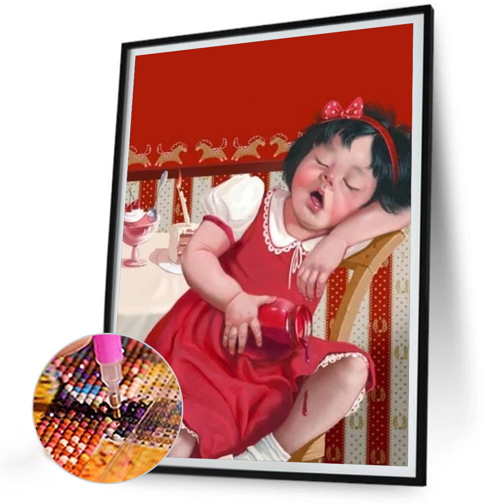 Gluttonous Sleeping Child - Full Round Drill Diamond Painting 30*40CM