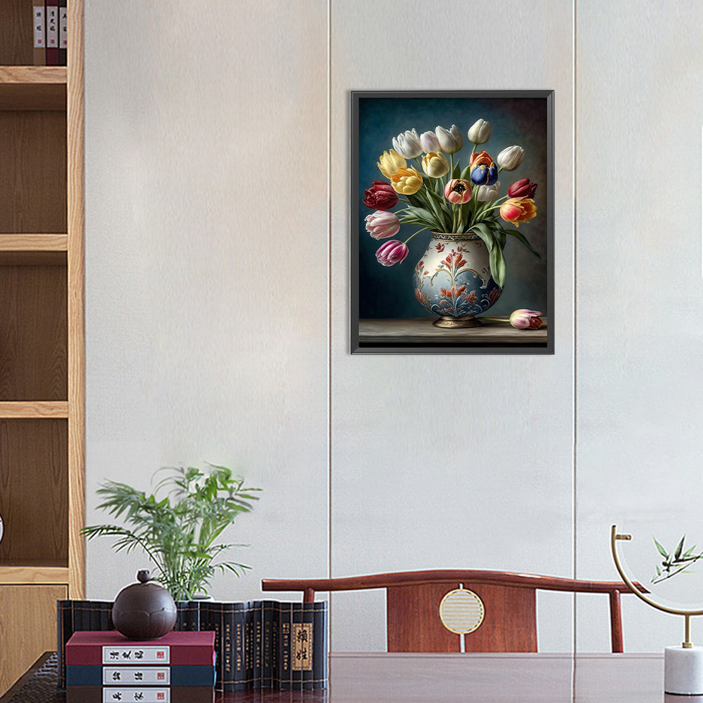 Vase Bouquet Tulips - Full Round Drill Diamond Painting 30*40CM