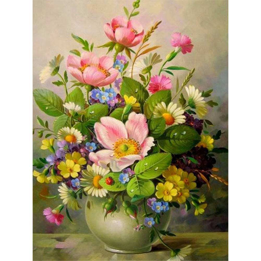 Vase Bouquet Autumn Peonies - Full Round Drill Diamond Painting 30*40CM