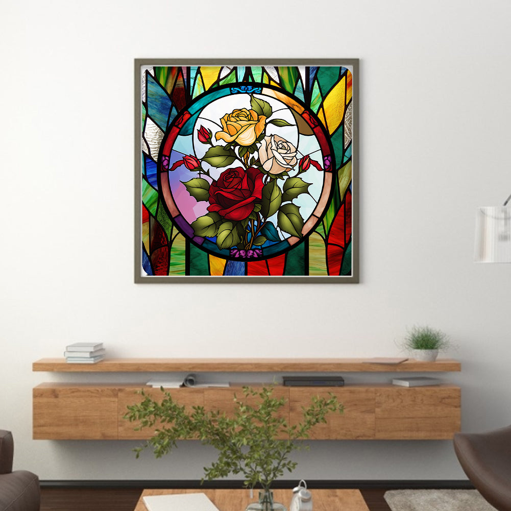 Glass Painting-Roses - 11CT Stamped Cross Stitch 40*40CM