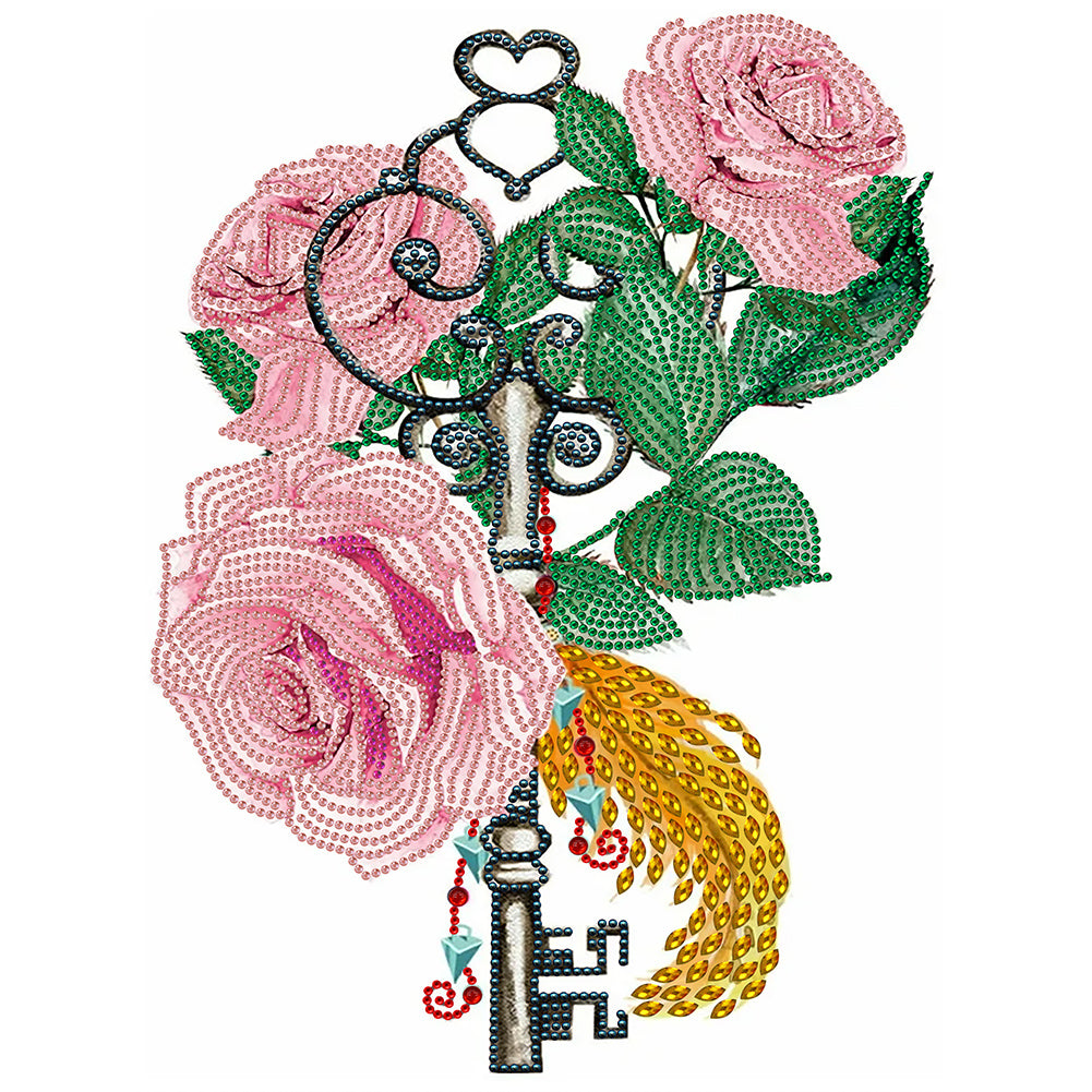 Flower And Key Pendant - Special Shaped Drill Diamond Painting 30*40CM