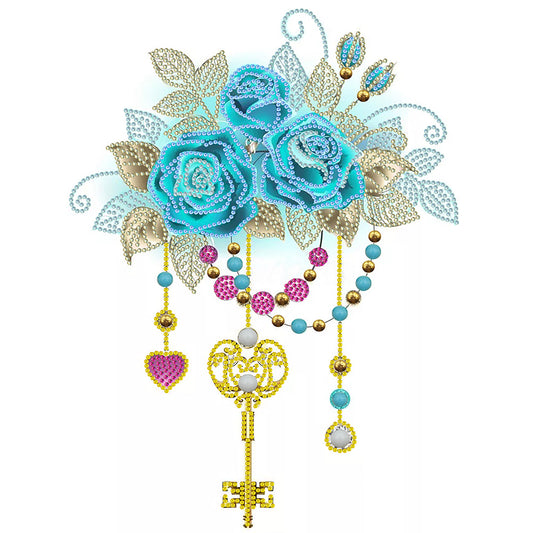 Flower And Key Pendant - Special Shaped Drill Diamond Painting 30*40CM