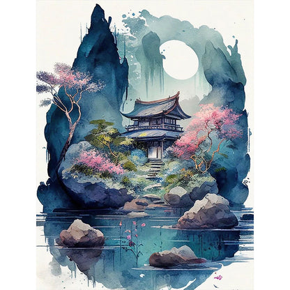 Watercolor Buildings - Full Round Drill Diamond Painting 30*40CM