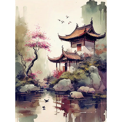 Watercolor Buildings - Full Round Drill Diamond Painting 30*40CM
