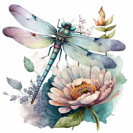 Watercolor Dragonfly - Full Round Drill Diamond Painting 30*30CM