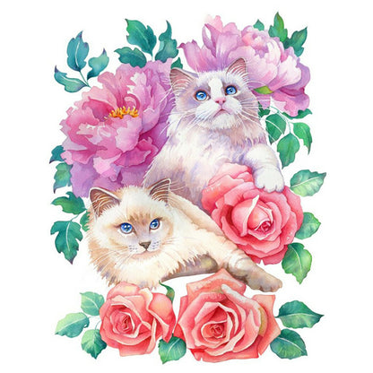 Kitten Surrounded By Flowers - Full Round Drill Diamond Painting 30*40CM