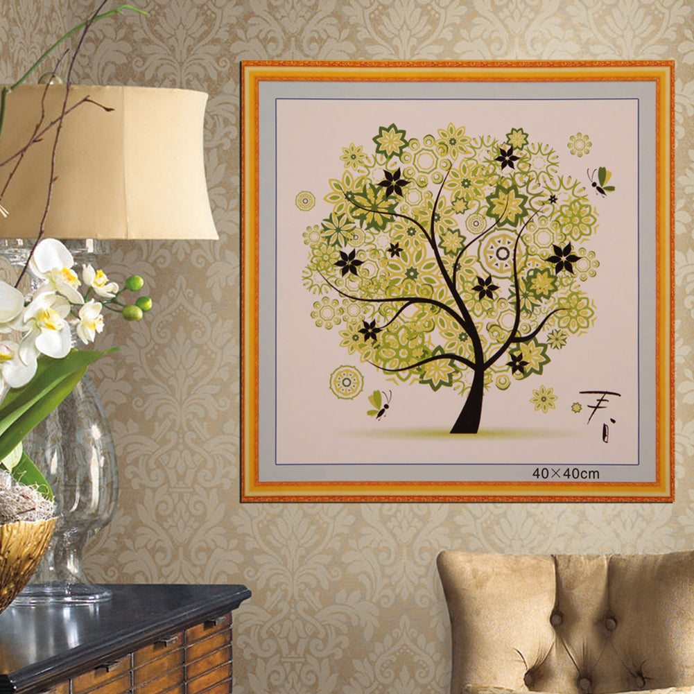 Four Season Tree 14CT Stamped Cross Stitch DIY Embroidery Canvas (Spring)