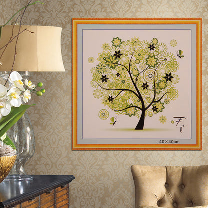 Four Season Tree 14CT Stamped Cross Stitch DIY Embroidery Canvas (Spring)