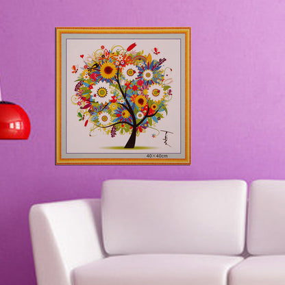 Four Season Tree 14CT Stamped Cross Stitch DIY Embroidery Canvas (Summer)