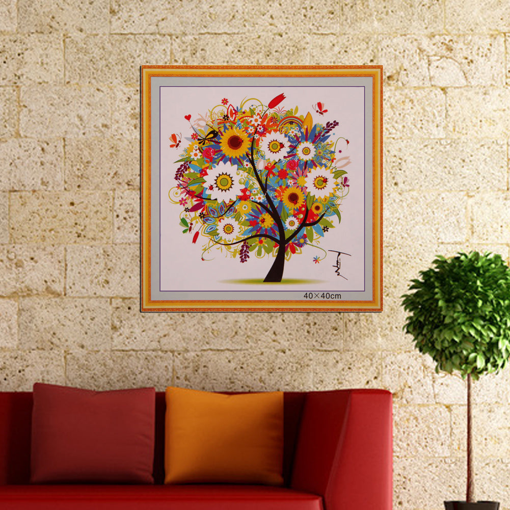 Four Season Tree 14CT Stamped Cross Stitch DIY Embroidery Canvas (Summer)