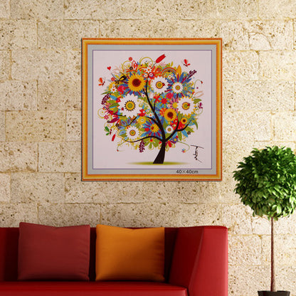 Four Season Tree 14CT Stamped Cross Stitch DIY Embroidery Canvas (Summer)