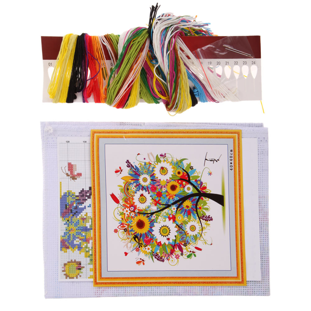 Four Season Tree 14CT Stamped Cross Stitch DIY Embroidery Canvas (Summer)