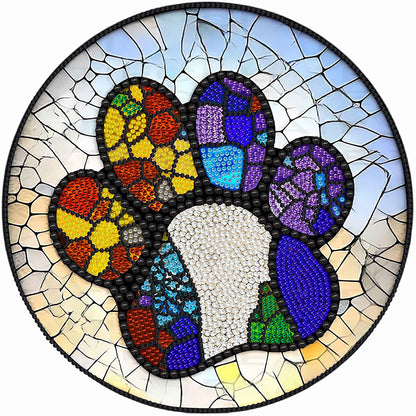 Paw Prints On Round Plate Glass - Special Shaped Drill Diamond Painting 30*30CM