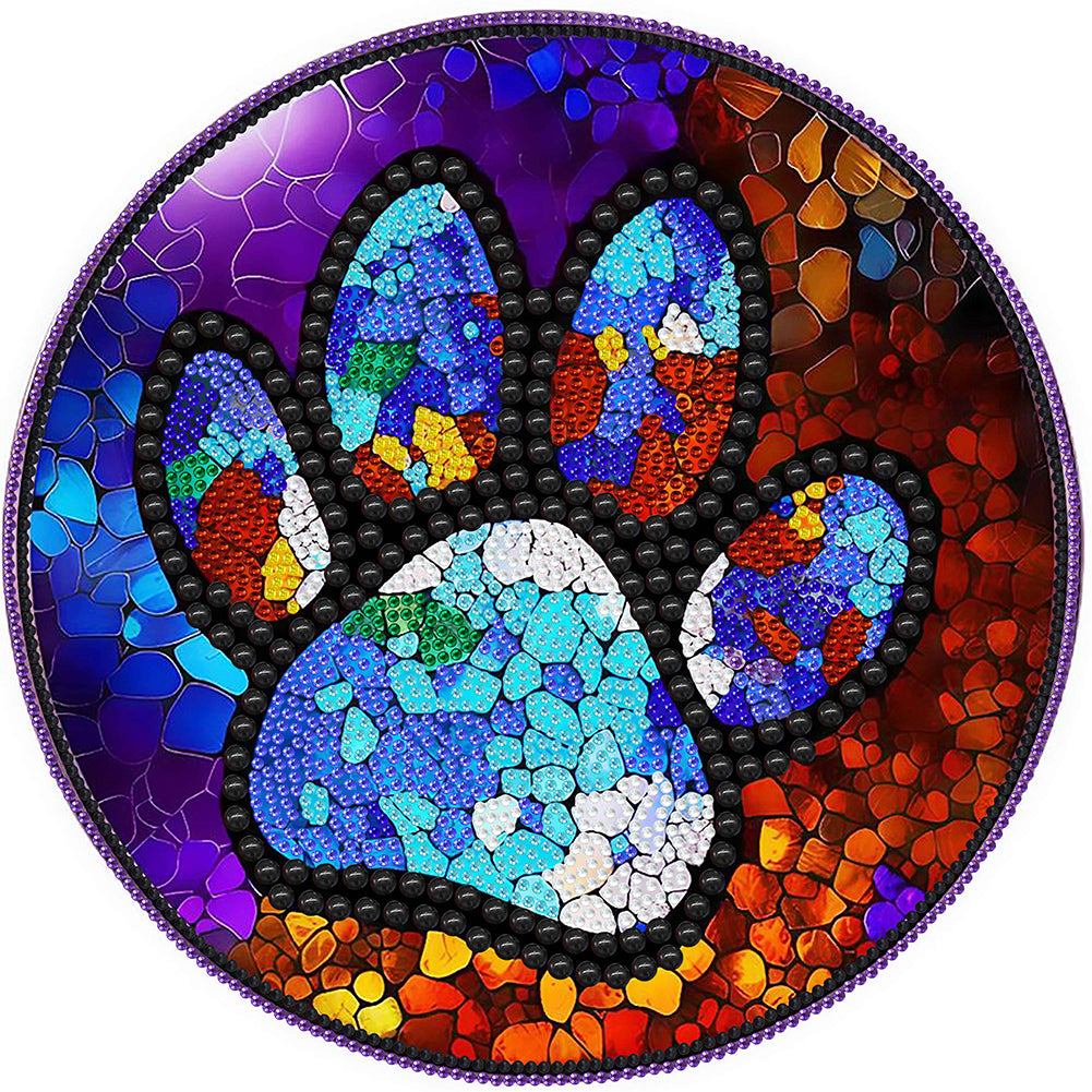 Paw Prints On Round Plate Glass - Special Shaped Drill Diamond Painting 30*30CM
