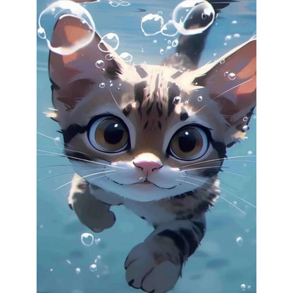 Kitten Swimming Underwater - Full Round Drill Diamond Painting 30*40CM