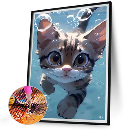 Kitten Swimming Underwater - Full Round Drill Diamond Painting 30*40CM