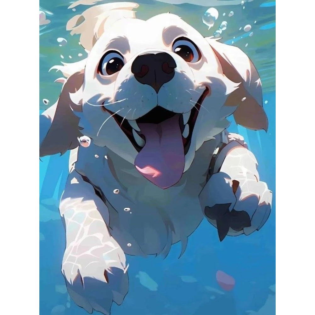 Puppy Swimming Underwater - Full Round Drill Diamond Painting 30*40CM