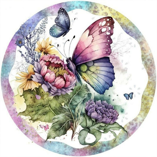 Flowers And Butterflies - Full Round Drill Diamond Painting 30*30CM