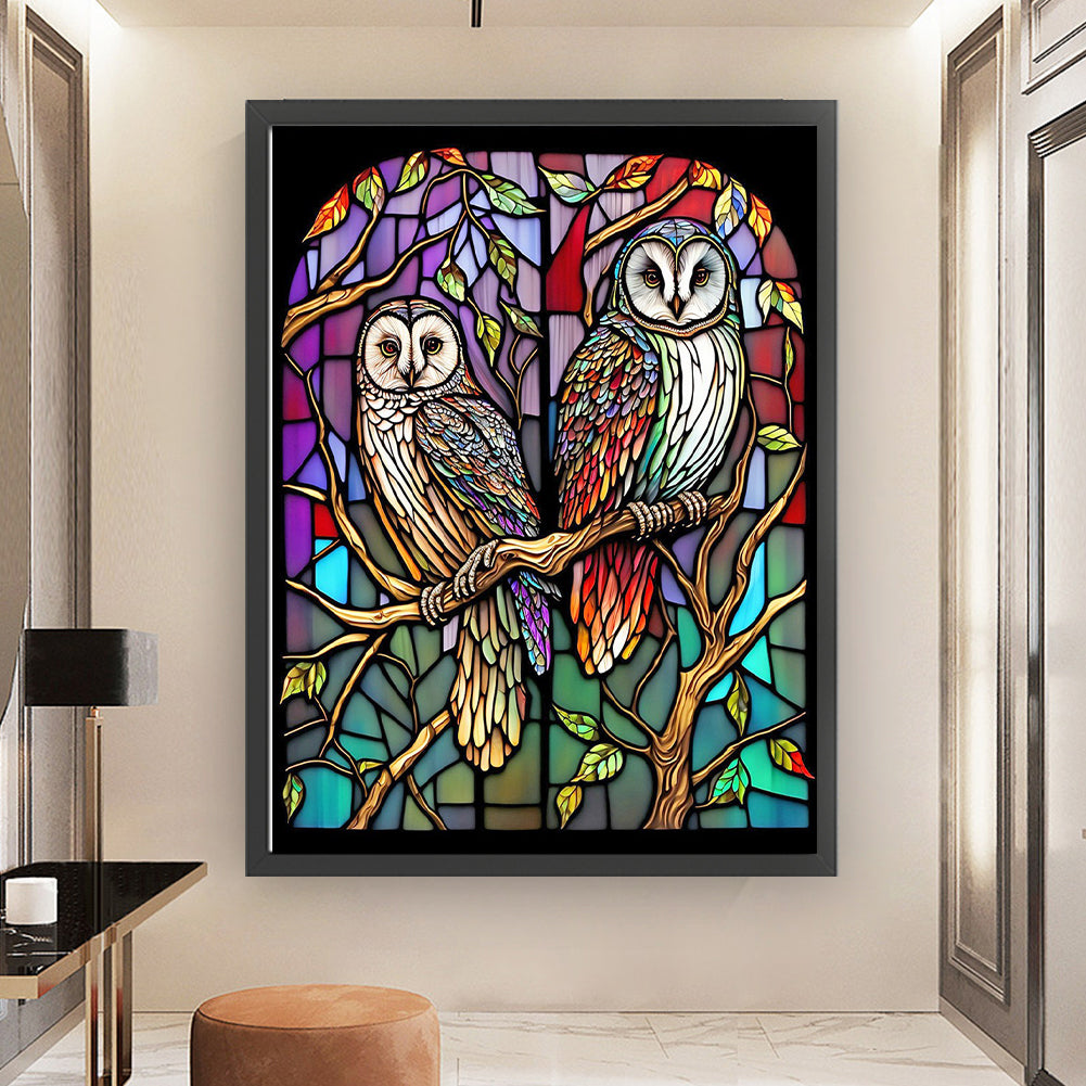 Glass Painting-Owl - 11CT Stamped Cross Stitch 50*65CM