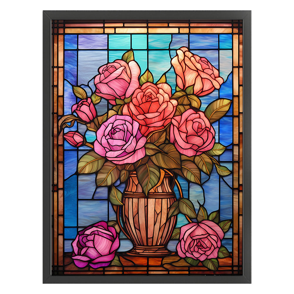 Glass Painting-Pink Rose - 11CT Stamped Cross Stitch 50*65CM