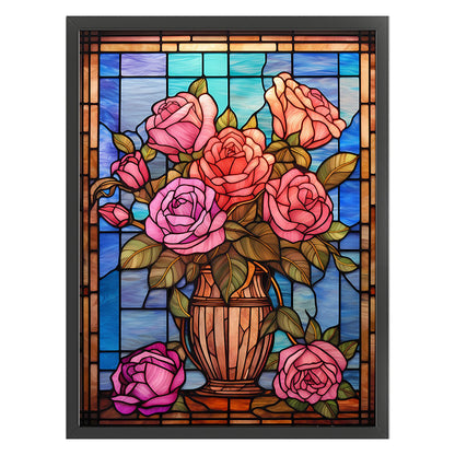 Glass Painting-Pink Rose - 11CT Stamped Cross Stitch 50*65CM