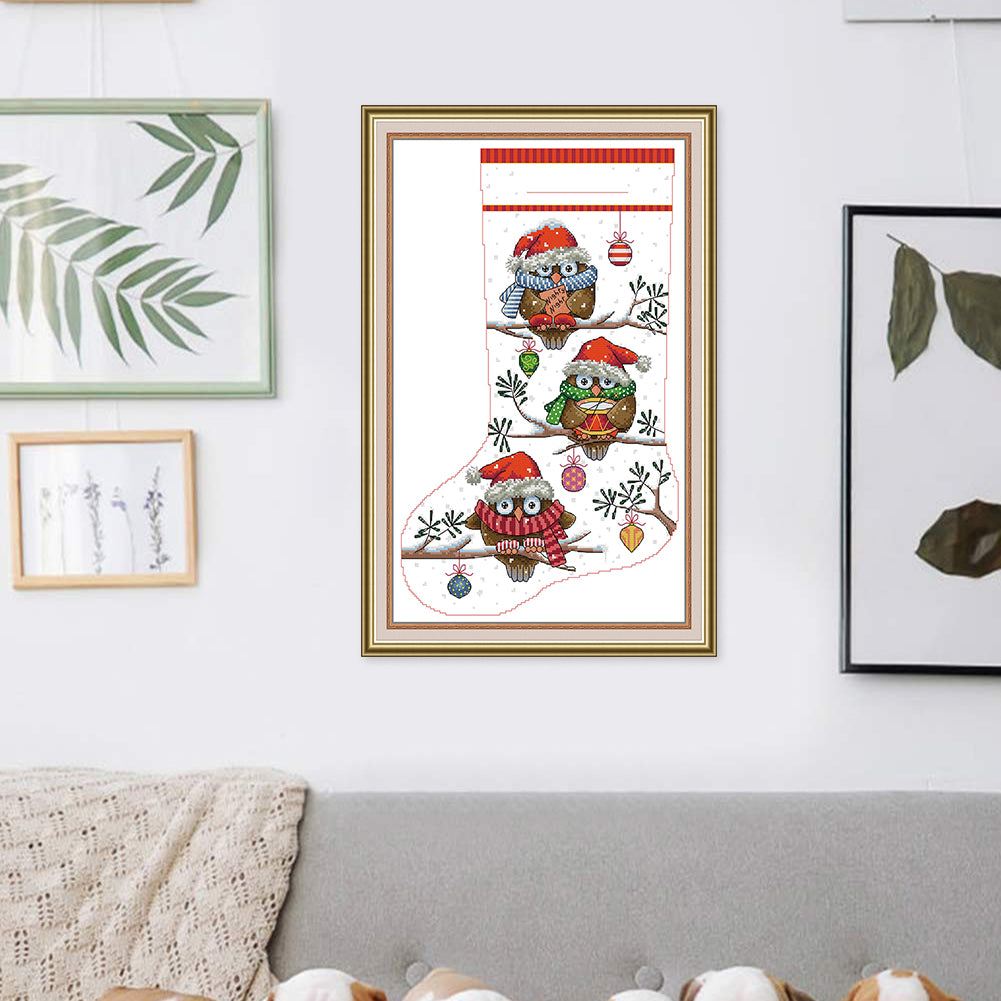 Christmas Stocking Owl - 16CT Stamped Cross Stitch 30*44CM(Joy Sunday)