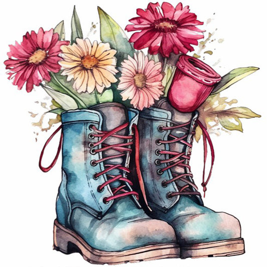 Floral Military Boots - Full Round Drill Diamond Painting 30*30CM