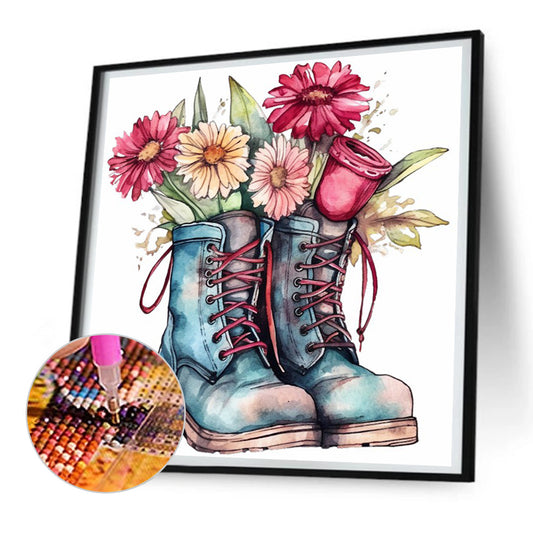 Floral Military Boots - Full Round Drill Diamond Painting 30*30CM