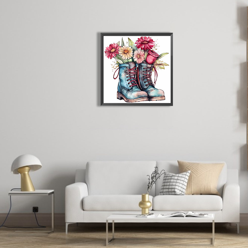 Floral Military Boots - Full Round Drill Diamond Painting 30*30CM
