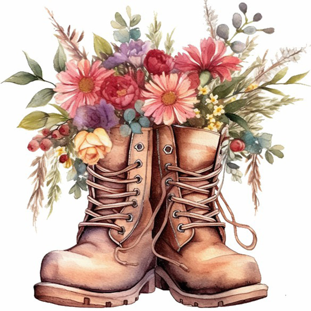 Floral Military Boots - Full Round Drill Diamond Painting 30*30CM