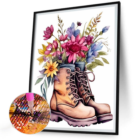 Floral Military Boots - Full Round Drill Diamond Painting 30*40CM
