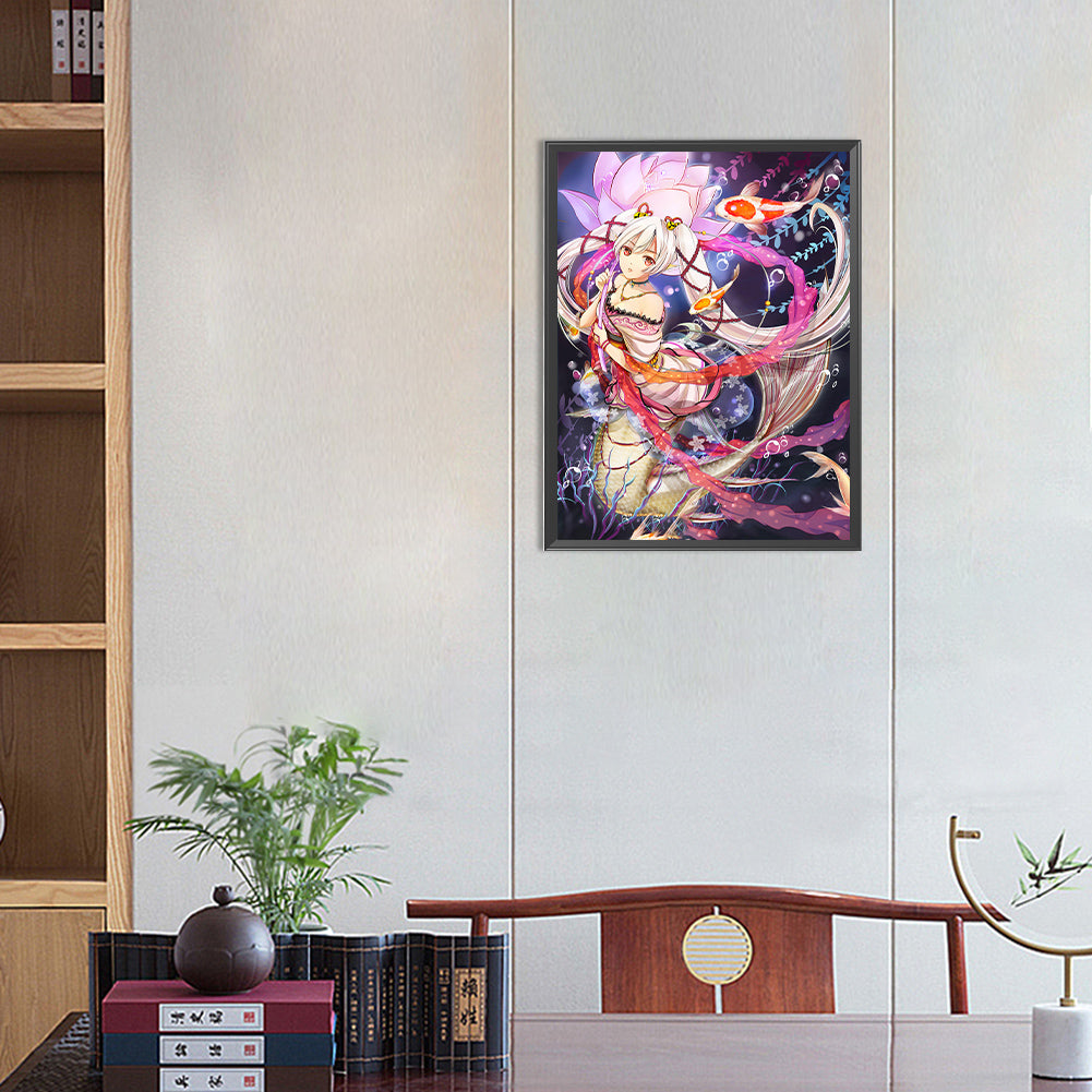 White Haired Mermaid - Full Round Drill Diamond Painting 30*40CM