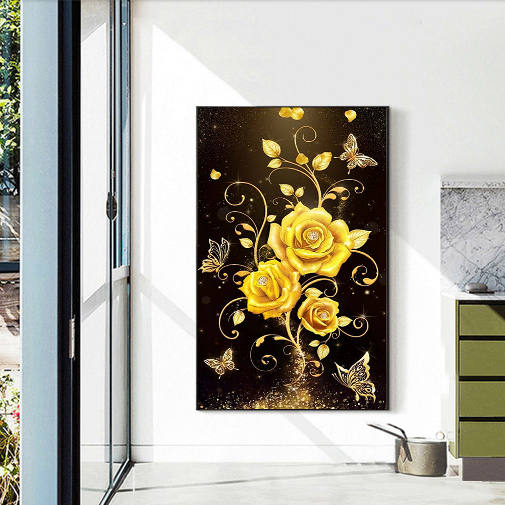 Golden Romantic Rose - Full Round Drill Diamond Painting 40*60CM