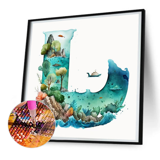 Blue Ocean Love Calligraphy And Painting - Full Round Drill Diamond Painting 30*30CM