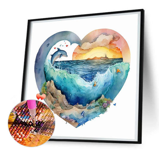 Blue Ocean Love Calligraphy And Painting - Full Round Drill Diamond Painting 30*30CM