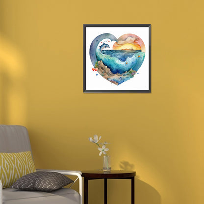 Blue Ocean Love Calligraphy And Painting - Full Round Drill Diamond Painting 30*30CM