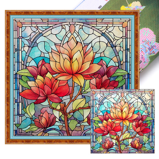 Glass Painting-Flowers - 11CT Stamped Cross Stitch 40*40CM