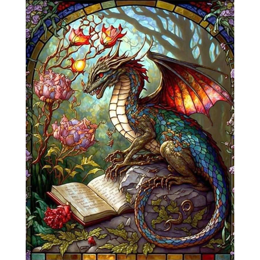 Glass Painting-Pterodactyl Reading A Book - 14CT Stamped Cross Stitch 45*55CM