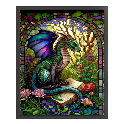 Glass Painting-Pterodactyl Reading A Book - 14CT Stamped Cross Stitch 45*55CM