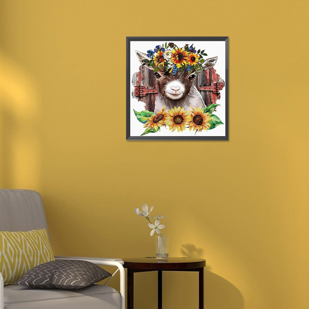 Sunflower And Cow - Full Round Drill Diamond Painting 30*30CM