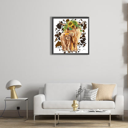 Sunflower And Cow - Full Round Drill Diamond Painting 30*30CM