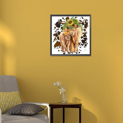 Sunflower And Cow - Full Round Drill Diamond Painting 30*30CM