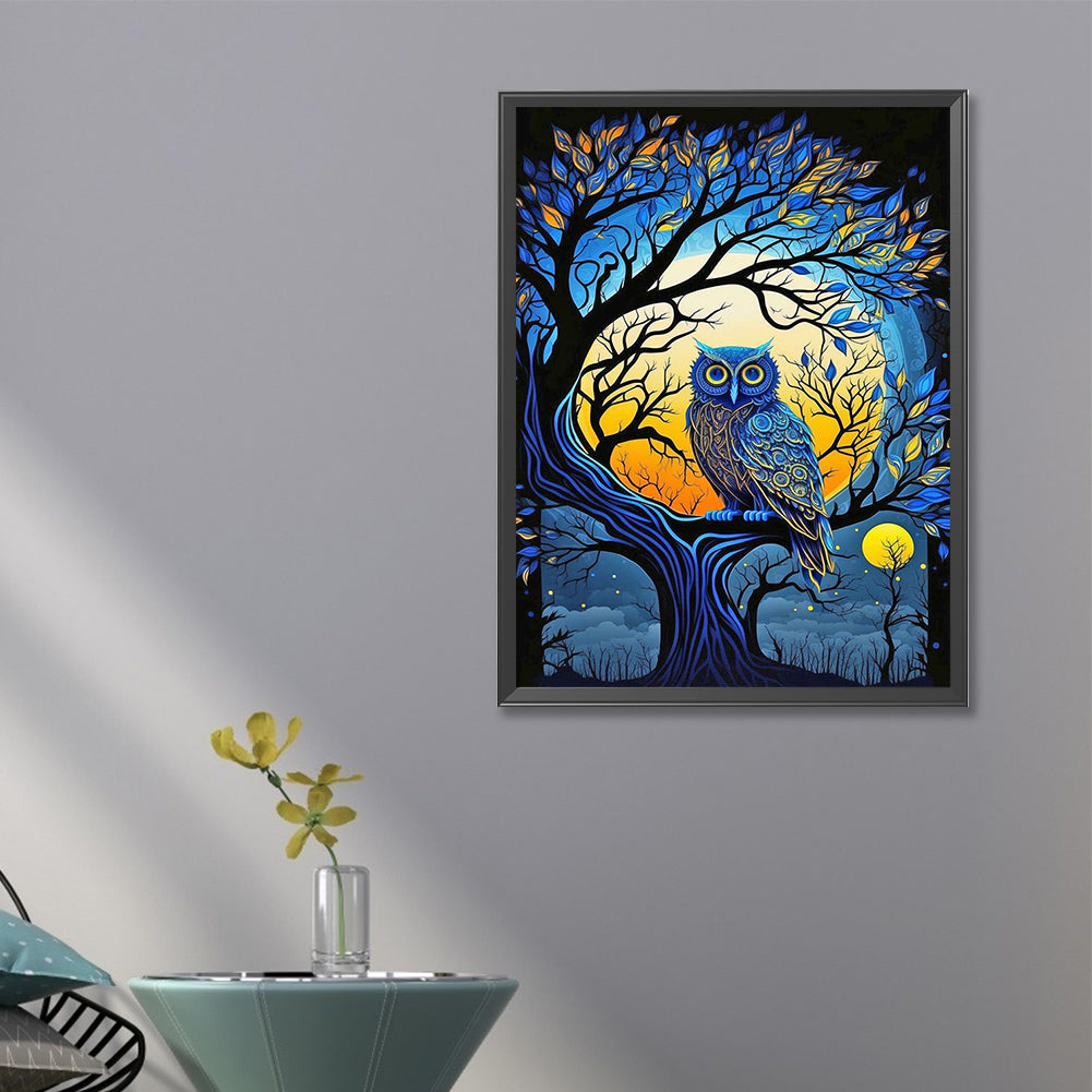 Owl On Branch - Full Round Drill Diamond Painting 40*60CM