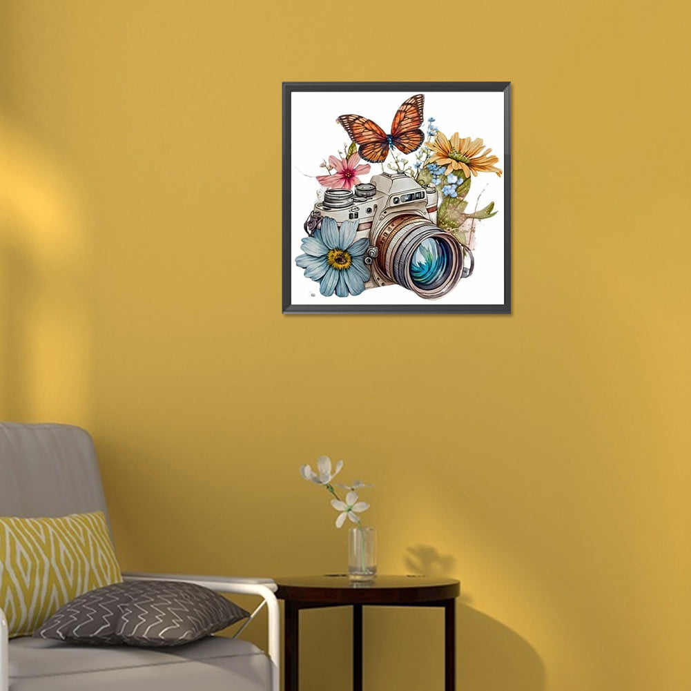 Flowers And Camera - Full Round Drill Diamond Painting 30*30CM