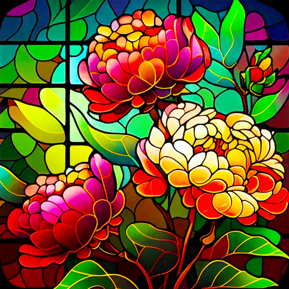Glass Peony - Full Round Drill Diamond Painting 30*30CM