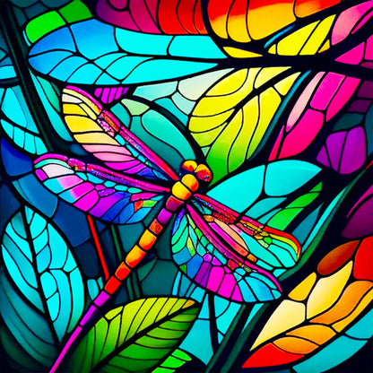 Glass Dragonfly - Full Round Drill Diamond Painting 30*30CM